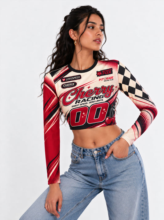 Cherry Velocity – Full Sleeve Racing Crop Top