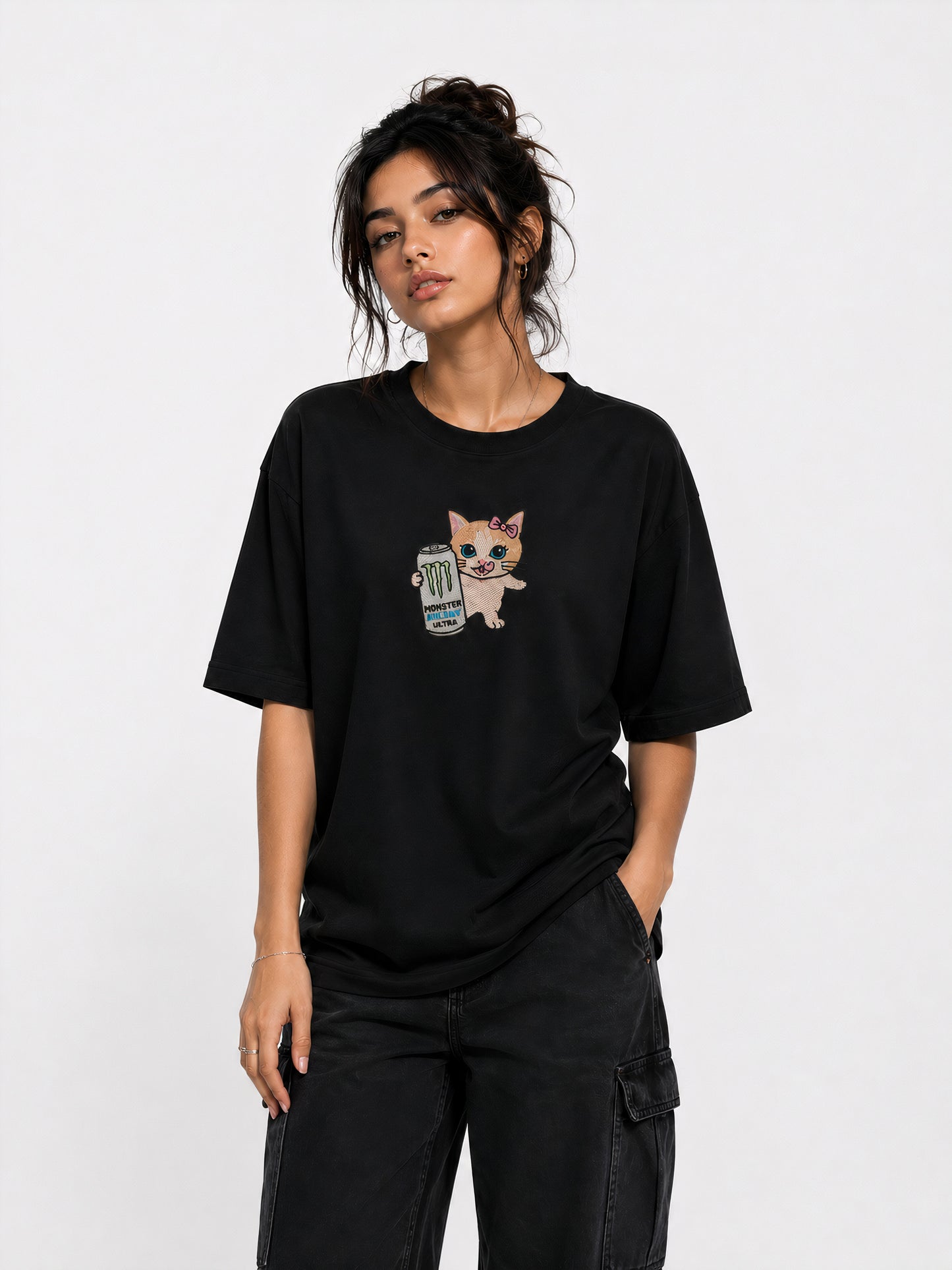 Monster Kitty Oversized T-Shirt (Emboridered)