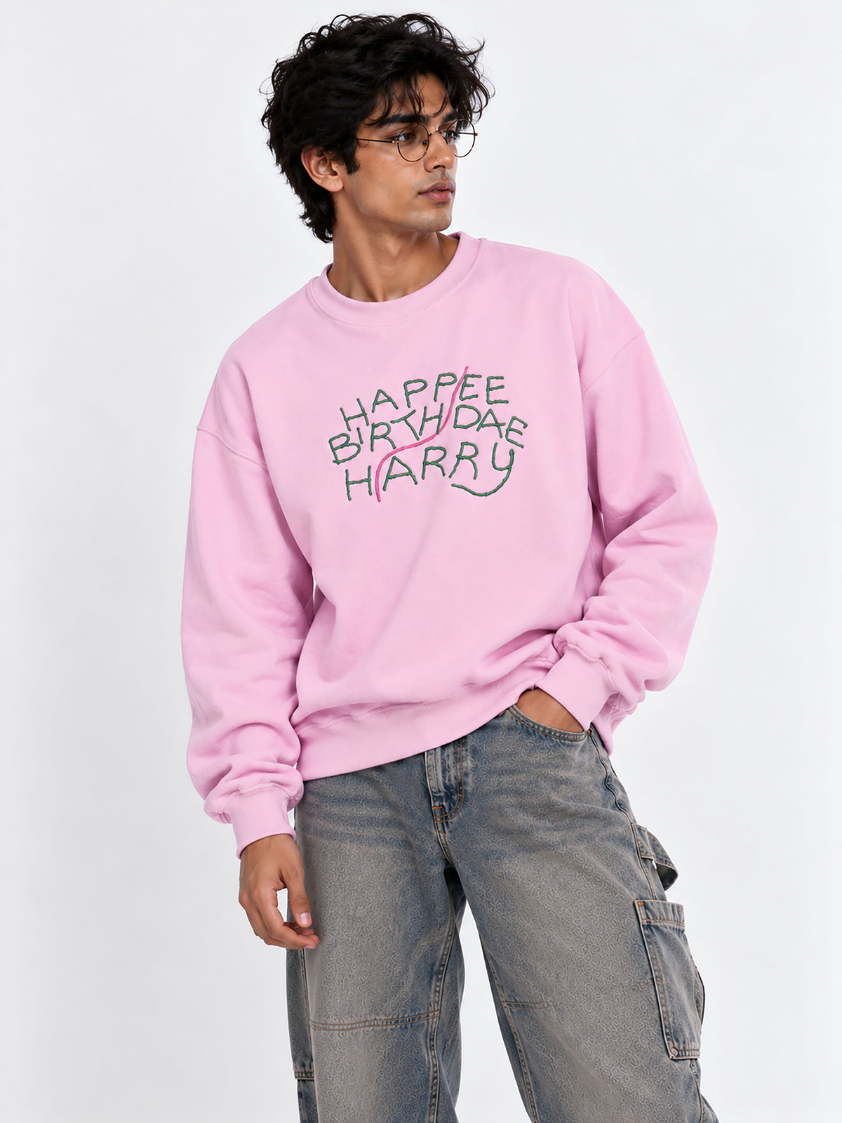 Happee Birthdae Harry Oversized Sweatshirt (Embroidered)