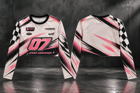 Pink Pursuit – Full Sleeve Racing Crop Top